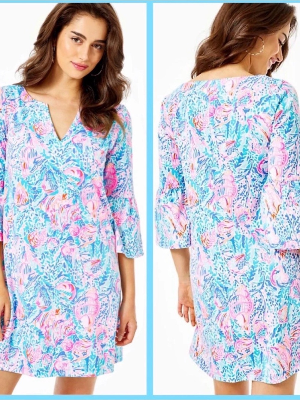 Lilly Pulitzer Tosha Print Shift Dress Multi Treasure Trove Floral Bell Sleeve L - Picture 10 of 12